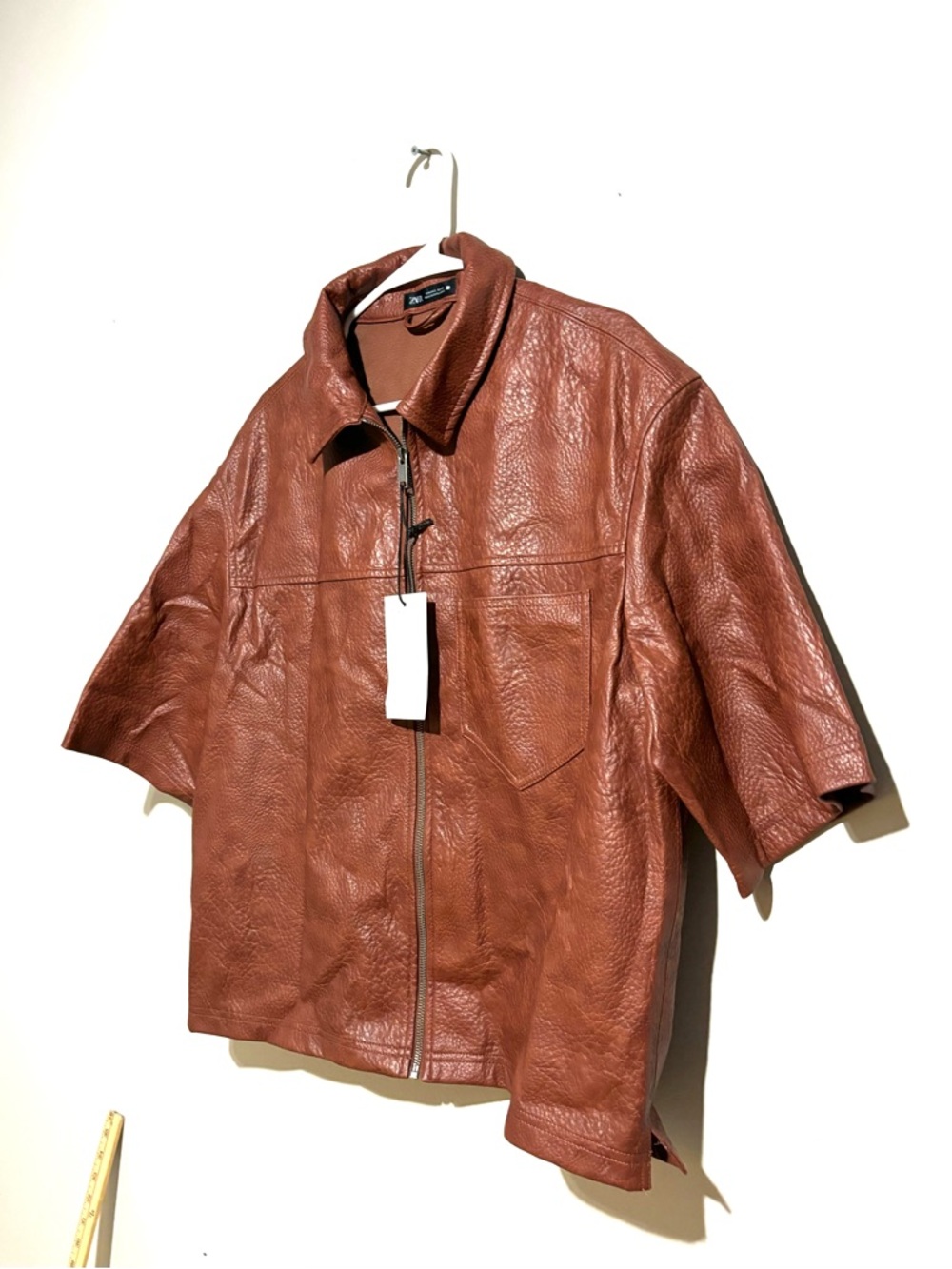 NWT Zara Men’s Brown Faux Leather Zip Up Jacket Size Large - Picture 2 of 5